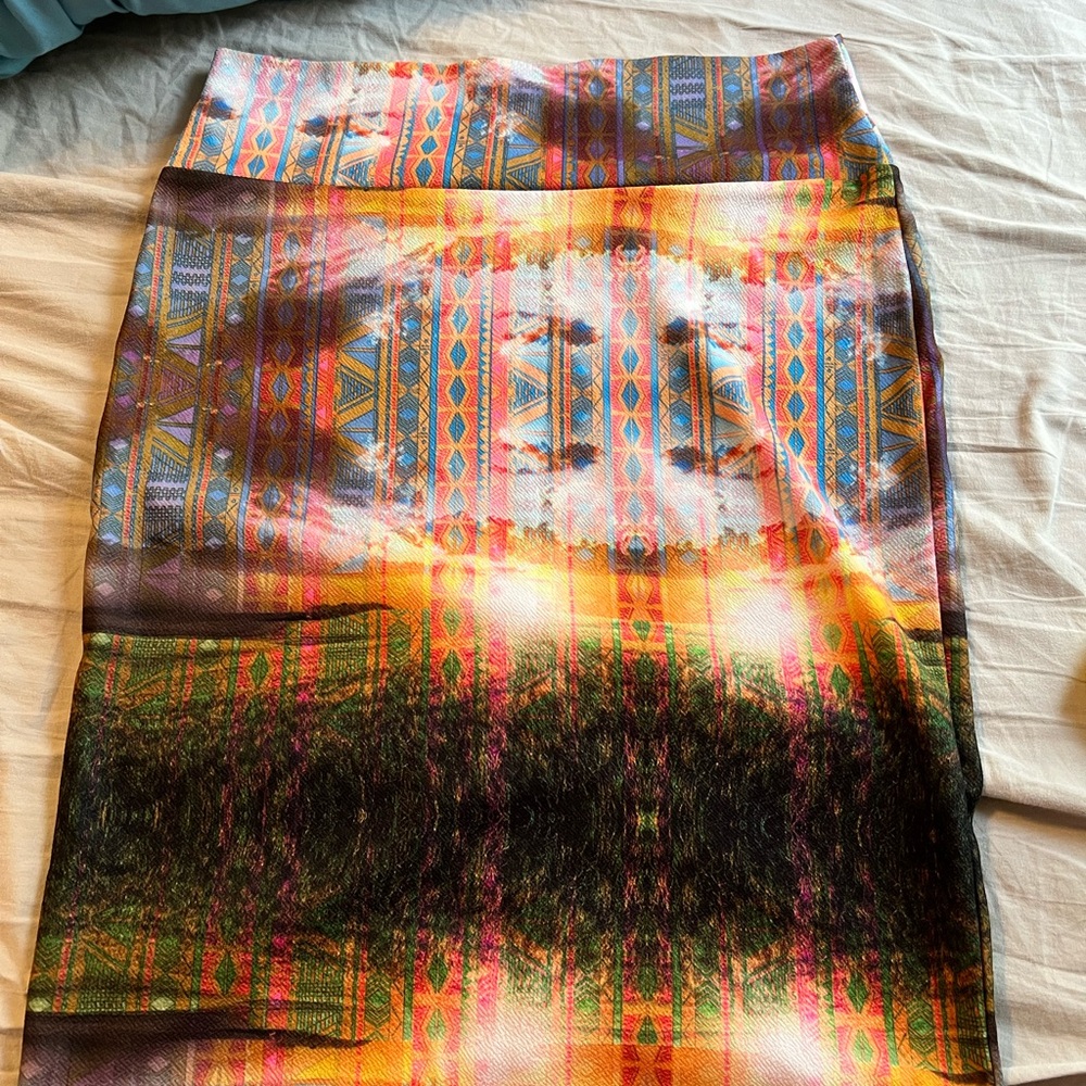 LuLaRoe Orange Yellow Midi Pencil Skirt